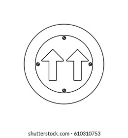 silhouette metallic circular frame same direction arrow road traffic sign vector illustration