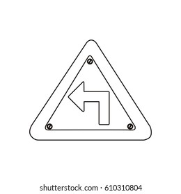 silhouette metallic triangle frame turn left traffic sign vector illustration