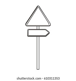 silhouette metallic triangle shape traffic sign with direction board set vector illustration