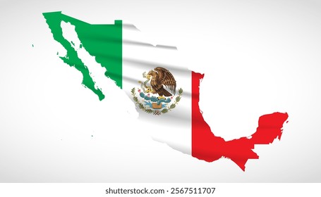 Silhouette of Mexico map filled with the Mexican flag design, symbolizing national pride, cultural heritage, and geographic identity.  
