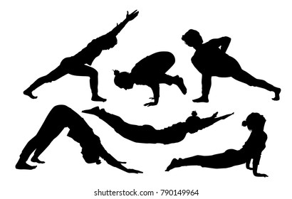 silhouette of middle-aged women doing yoga