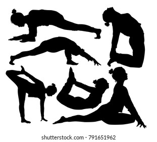 silhouette of middle-aged women doing yoga