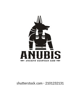 Silhouette of mighty anubis, Ancient egyptian God Logo Design with dog head