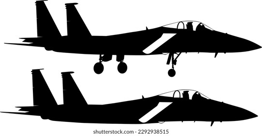 Silhouette military aircraft on a white background.