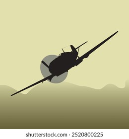 Silhouette of a military aircraft. Vector illustration, EPS 10 for the design of prints and scenes in the style of the Second World War.