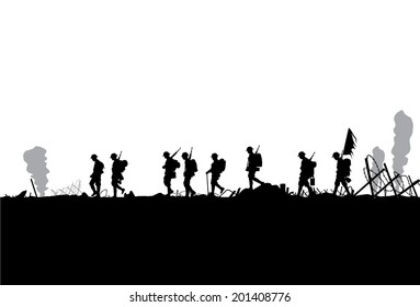 Silhouette Of Military Defeated In War