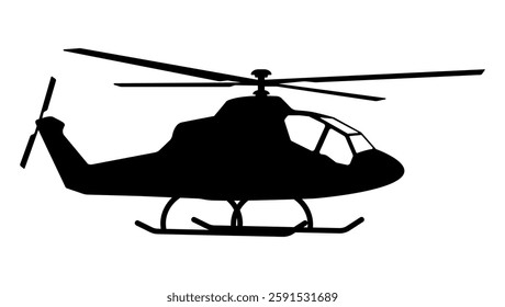 Silhouette of a military helicopter hovering in the air, vector illustration