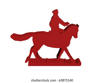silhouette of military horseman on white background, 3D isolated