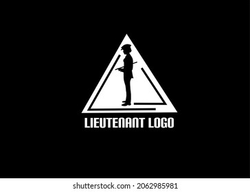 Silhouette of Military Lieutenant, British Navy Captain with Monocular Telescope Spyglass logo design