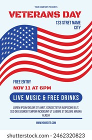 Silhouette of military man giving military salute at parade dedicated to Veterans Day and festive tag. A4 Holiday Party Poster Invitation with outline of soldier. Vector template for printing