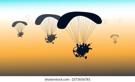 Die Silhouette des Militärparagliders auf palästinensischem Hintergrund