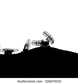 Silhouette  military radar dish. Vector illustration.
