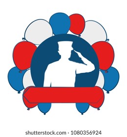 silhouette of military saluting with balloons air