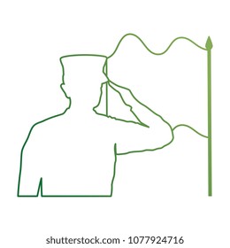 silhouette of military saluting with flag