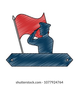 silhouette of military saluting with flag