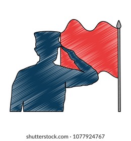 silhouette of military saluting with flag