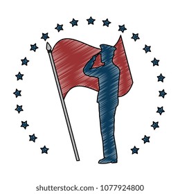 silhouette of military saluting with flag