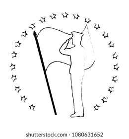 silhouette of military saluting with flag