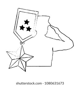 silhouette of military saluting with medal