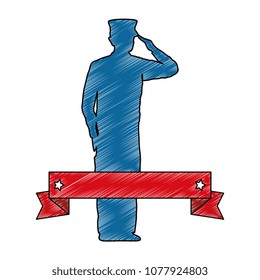 silhouette of military saluting with ribbon