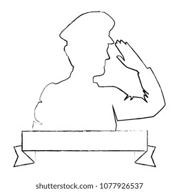 silhouette of military saluting with ribbon