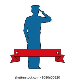 silhouette of military saluting with ribbon