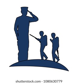 silhouette of military saluting with tropers