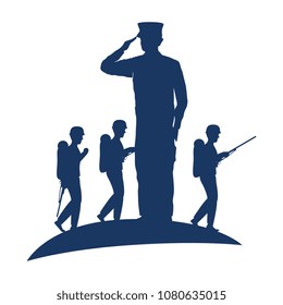 silhouette of military saluting with tropers