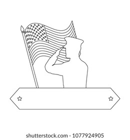 silhouette of military saluting with USA flag