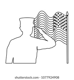 silhouette of military saluting with USA flag