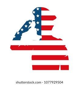 silhouette of military saluting with USA flag
