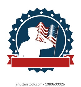 silhouette of military saluting with USA flag