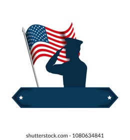 silhouette of military saluting with USA flag