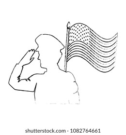 silhouette of military saluting with USA flag