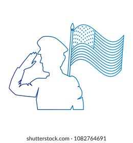 silhouette of military saluting with USA flag