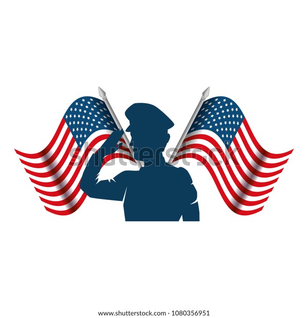 Silhouette Military Saluting Usa Flag Stock Vector (Royalty Free ...