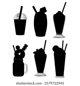 Silhouette of a Milkshake Glass with a Straw and Whipped Cream