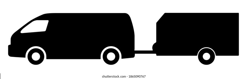 Silhouette of a minibus with a trailer.