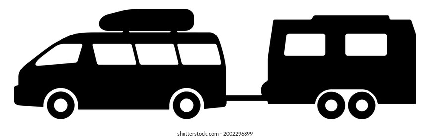 Silhouette of a minibus with a trailer.