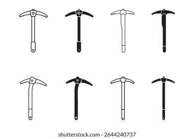 Silhouette of minimalist ice axe icon set for outdoor adventure and cold climate tools