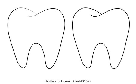 A silhouette minimalist illustration featuring a closeup of a tooth, with enamel, cavity, clean lines, symbolizing dental care, orthodontics, and oral hygiene in a simple single line teeth logo design