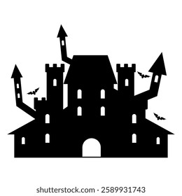 Silhouette minimalistic flat design horror castle. Horror house attraction, Halloween decoration element