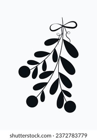 Silhouette de mistletoe, negro sobre fondo blanco. Logo de mistletoe, berry santa. Ilustración vectorial.