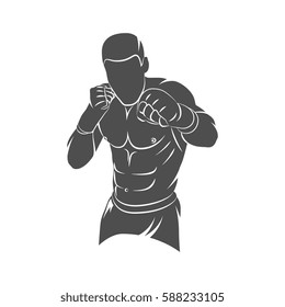 Silhouette mixed martial arts fighter on a white background. Vector illustration.