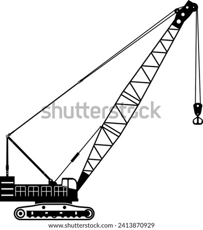 Silhouette of Mobile Crane Icon in Flat Style. Vector Illustration