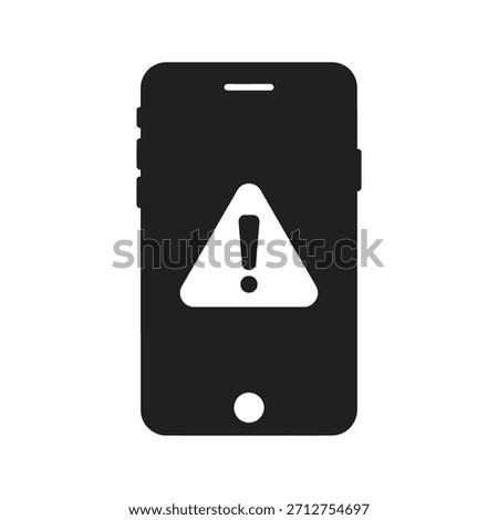 Silhouette of a mobile smartphone device featuring a white warning exclamation triangle on a dark screen.