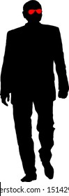 Silhouette of a mobster boss with a red sunglasses. Vector illustration. 