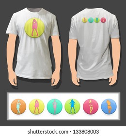Silhouette model printed on white shirt. Vector design.