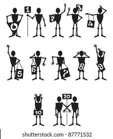 Silhouette models peoples with numerate, gray scale, vector