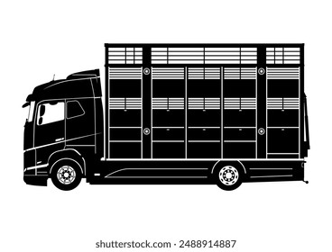 Silhouette of modern 2 axle unit livestock and cattle transport truck. Vector. 